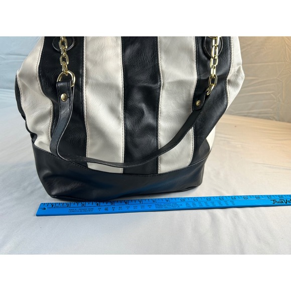 Christian Siriano for Payless Tote Bag Black White Striped Gold Chain New NWT - Picture 7 of 11